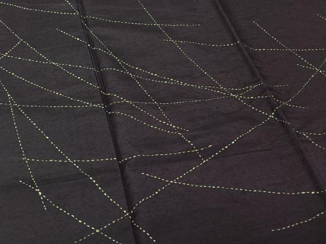 平和屋着物▽訪問着　単衣　紬地　刺し子　刺繍　変わり格子　正絹　逸品　AABL0262jh