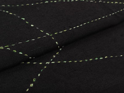 平和屋着物▽訪問着　単衣　紬地　刺し子　刺繍　変わり格子　正絹　逸品　AABL0262jh