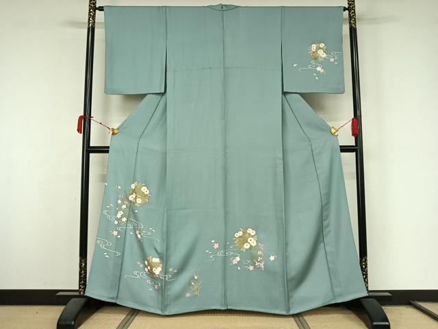 平和屋着物▽訪問着　単衣　流水花丸文　金彩　正絹　逸品　AABL0263jh
