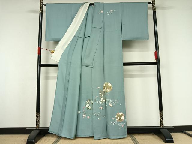 平和屋着物▽訪問着　単衣　流水花丸文　金彩　正絹　逸品　AABL0263jh