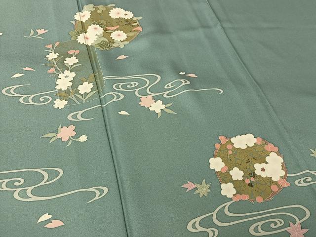 平和屋着物▽訪問着　単衣　流水花丸文　金彩　正絹　逸品　AABL0263jh