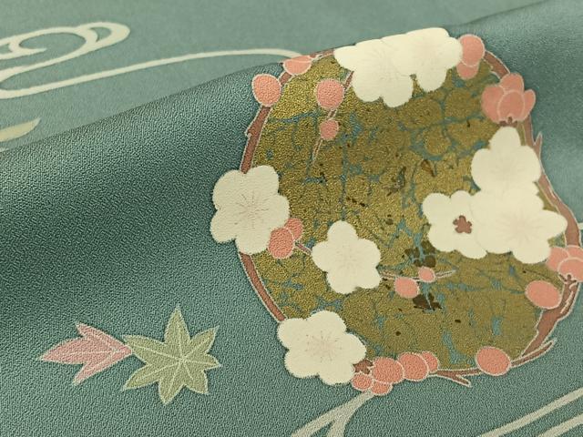 平和屋着物▽訪問着　単衣　流水花丸文　金彩　正絹　逸品　AABL0263jh