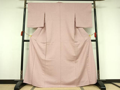 平和屋着物▽お召　単衣　色無地　撫子色　正絹　逸品　AABL0264jh