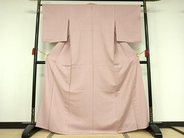 平和屋着物▽お召　単衣　色無地　撫子色　正絹　逸品　AABL0264jh