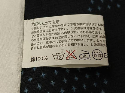 平和屋着物▽小紋　単衣　市松文様　黒地　綿　未使用　AABL0267jh