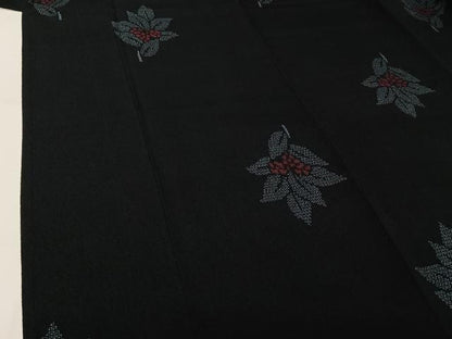 平和屋着物▽お召　単衣　草花文　正絹　逸品　AABL0272jh