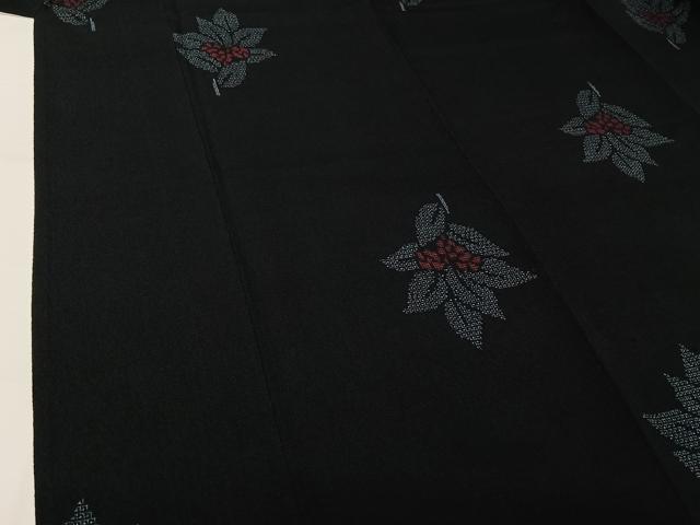平和屋着物▽お召　単衣　草花文　正絹　逸品　AABL0272jh
