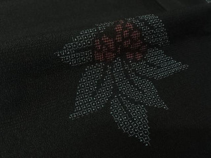 平和屋着物▽お召　単衣　草花文　正絹　逸品　AABL0272jh