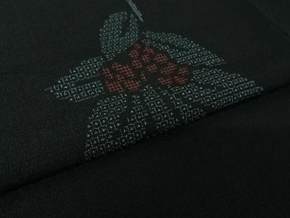 平和屋着物▽お召　単衣　草花文　正絹　逸品　AABL0272jh