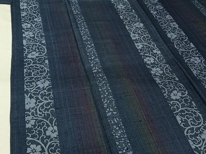 平和屋着物▽上質な紬　単衣　型染め　花間道　正絹　逸品　AABL0273jh