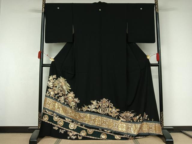 平和屋着物▽豪華黒留袖　単衣　鳳凰花文　金銀彩　正絹　逸品　未使用　AABL0274jh