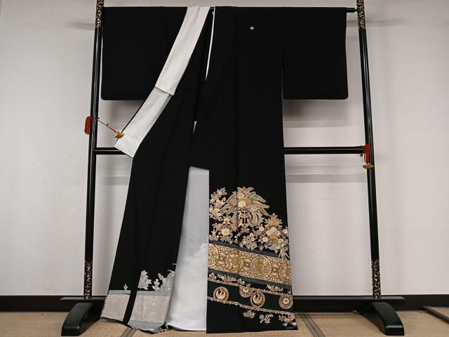 平和屋着物▽豪華黒留袖　単衣　鳳凰花文　金銀彩　正絹　逸品　未使用　AABL0274jh