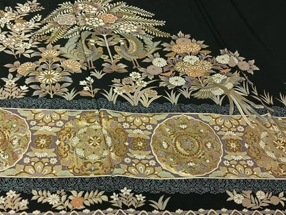 平和屋着物▽豪華黒留袖　単衣　鳳凰花文　金銀彩　正絹　逸品　未使用　AABL0274jh