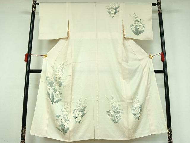 平和屋着物▽訪問着　単衣　刺繍　草花文　金彩　正絹　逸品　AABL0279jh