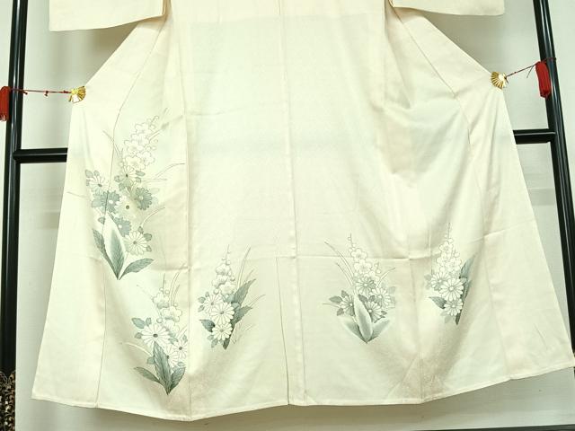 平和屋着物▽訪問着　単衣　刺繍　草花文　金彩　正絹　逸品　AABL0279jh