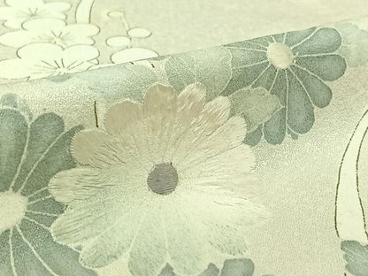 平和屋着物▽訪問着　単衣　刺繍　草花文　金彩　正絹　逸品　AABL0279jh