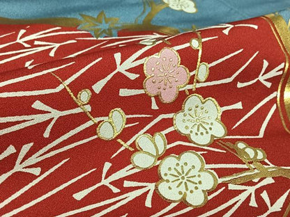 平和屋着物▽訪問着　単衣　敷松葉枝梅文　金彩　洗える着物　AABL0281jh