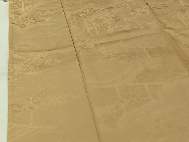 平和屋着物▽上質な色無地　単衣　風景人物花地紋　浅黄色　正絹　逸品　AABL0284jh