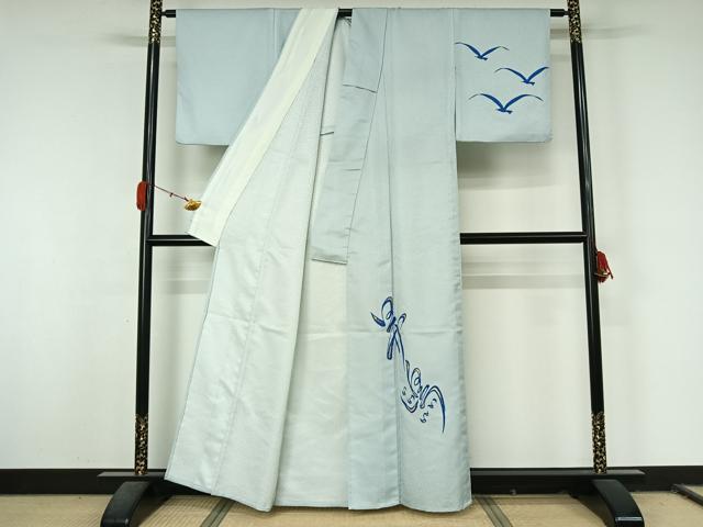 平和屋着物▽訪問着　単衣　文字文　金彩　洗える着物　AABL0288jh