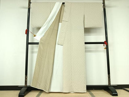 平和屋着物▽お召　単衣　水玉文　正絹　逸品　AABL0290jh