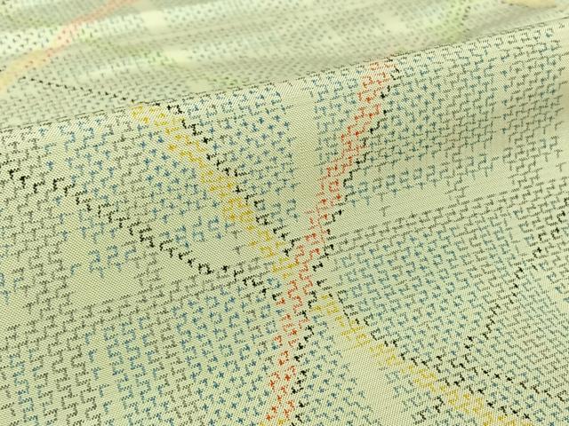 平和屋着物▽上質な紬　単衣　幾何学文様　正絹　逸品　AABL0296jh