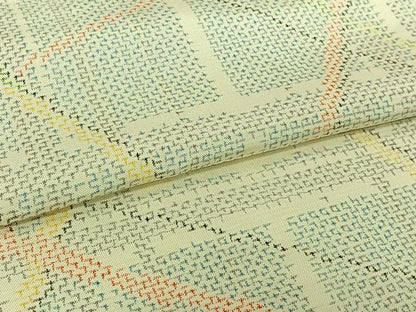 平和屋着物▽上質な紬　単衣　幾何学文様　正絹　逸品　AABL0296jh