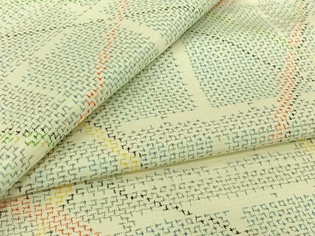 平和屋着物▽上質な紬　単衣　幾何学文様　正絹　逸品　AABL0296jh