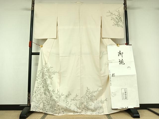 平和屋着物▽染織の名門　しょうざん  生紬　訪問着　単衣　秋草花文　大丸扱い　たとう紙付き　正絹　逸品　AABL0298jh