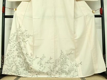 平和屋着物▽染織の名門　しょうざん  生紬　訪問着　単衣　秋草花文　大丸扱い　たとう紙付き　正絹　逸品　AABL0298jh