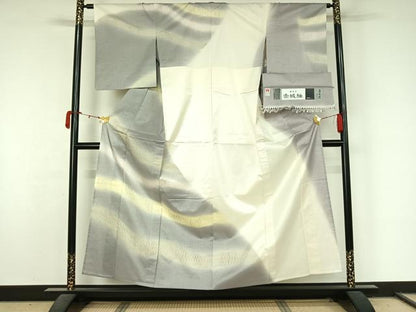 平和屋着物▽十日町 名門青柳謹製　櫛引織　赤城紬　草木染　訪問着　単衣　霞文　やまと誂製　証紙付き　正絹　逸品　AABL0300jh