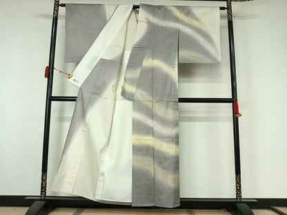 平和屋着物▽十日町 名門青柳謹製　櫛引織　赤城紬　草木染　訪問着　単衣　霞文　やまと誂製　証紙付き　正絹　逸品　AABL0300jh