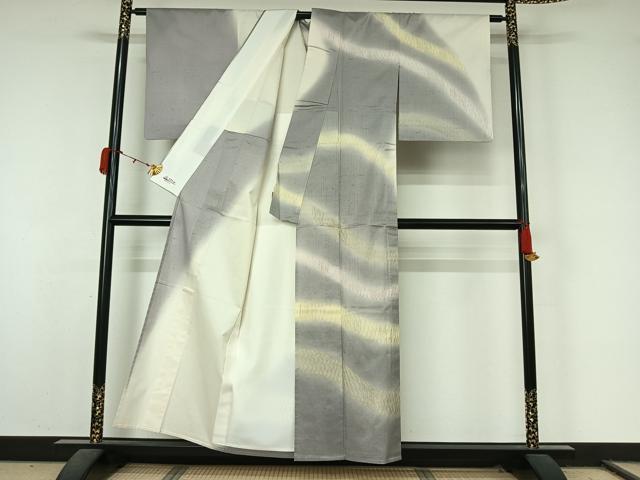 平和屋着物▽十日町 名門青柳謹製　櫛引織　赤城紬　草木染　訪問着　単衣　霞文　やまと誂製　証紙付き　正絹　逸品　AABL0300jh