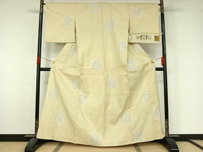 平和屋着物▽結城紬　単衣　80亀甲　亀甲花文　証紙付き　正絹　逸品　AABL0301jh