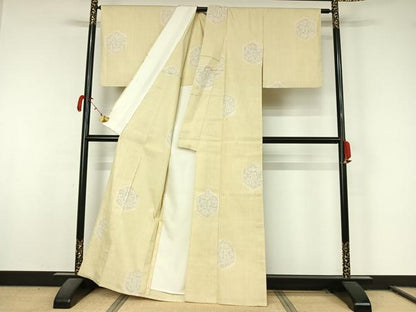 平和屋着物▽結城紬　単衣　80亀甲　亀甲花文　証紙付き　正絹　逸品　AABL0301jh