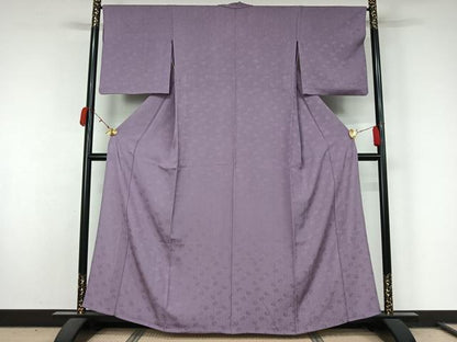 平和屋着物▽上質な色無地　単衣　舞葉地紋　鳩羽色　正絹　逸品　AABL0304jh