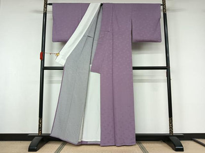 平和屋着物▽上質な色無地　単衣　舞葉地紋　鳩羽色　正絹　逸品　AABL0304jh