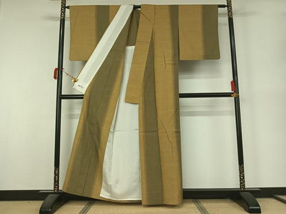 平和屋着物▽本場結城紬　重要無形文化財　単衣　間道　やまと誂製　正絹　逸品　AABL0305jh