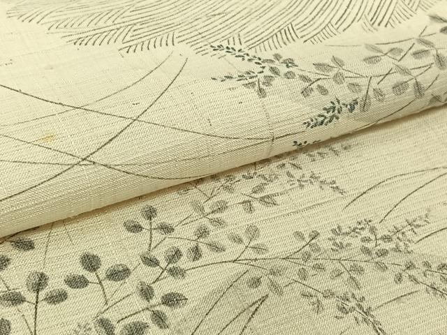 平和屋着物▽上質な小紋　単衣　生紬地　草花文　正絹　逸品　AABL0307jh