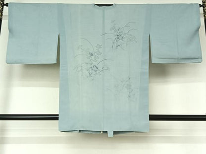 平和屋着物▽道行コート　スリーシーズン　春夏秋　塵除け　絽袷　絽×絽　花籬文　銀彩　正絹　逸品　AABL0313jh