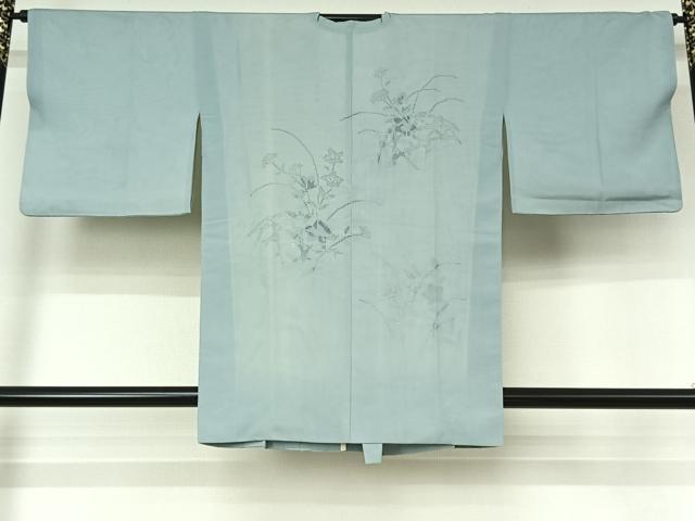 平和屋着物▽道行コート　スリーシーズン　春夏秋　塵除け　絽袷　絽×絽　花籬文　銀彩　正絹　逸品　AABL0313jh