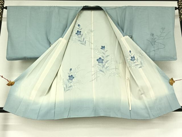 平和屋着物▽道行コート　スリーシーズン　春夏秋　塵除け　絽袷　絽×絽　花籬文　銀彩　正絹　逸品　AABL0313jh