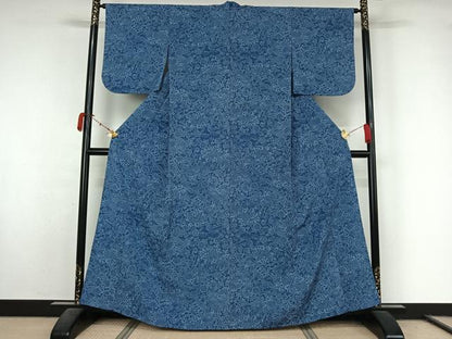 平和屋着物▽上質な小紋　単衣　流水花文　正絹　逸品　AABL0315jh