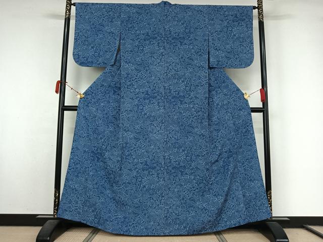 平和屋着物▽上質な小紋　単衣　流水花文　正絹　逸品　AABL0315jh