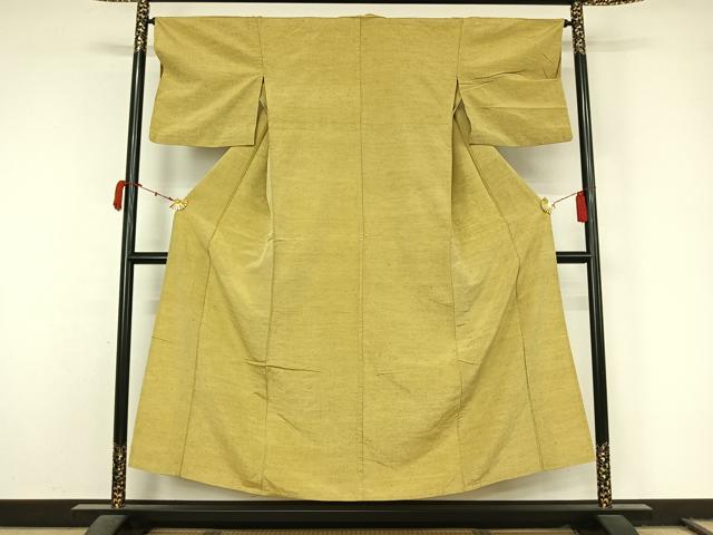平和屋着物▽上質な紬　単衣　色無地　芥子色　正絹　逸品　AABL0316jh