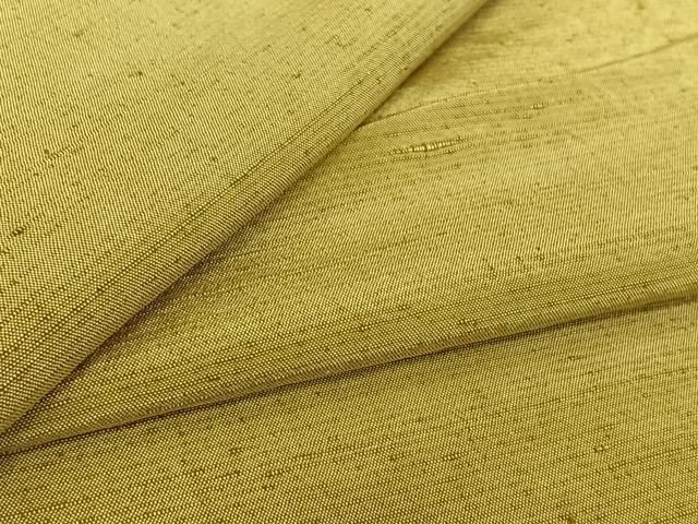 平和屋着物▽上質な紬　単衣　色無地　芥子色　正絹　逸品　AABL0316jh