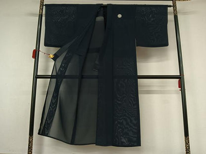 平和屋着物＊夏物　男性　色紋付　留紺色　正絹　逸品　AABL0317jh