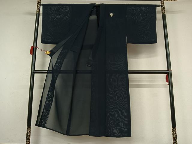 平和屋着物＊夏物　男性　色紋付　留紺色　正絹　逸品　AABL0317jh