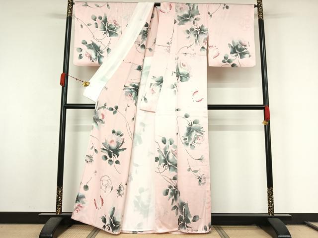 平和屋着物▽上質な小紋　単衣　花蝶文　正絹　逸品　AABL0318jh