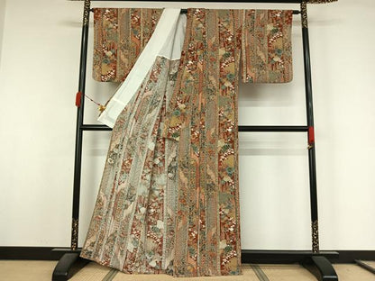 平和屋着物▽上質な小紋　単衣　吉祥花間道　鬼しぼ縮緬　正絹　逸品　AABL0319jh