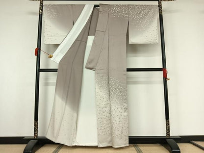 平和屋着物▽訪問着　単衣　萩文　暈し染め　銀彩　正絹　逸品　AABL0320jh